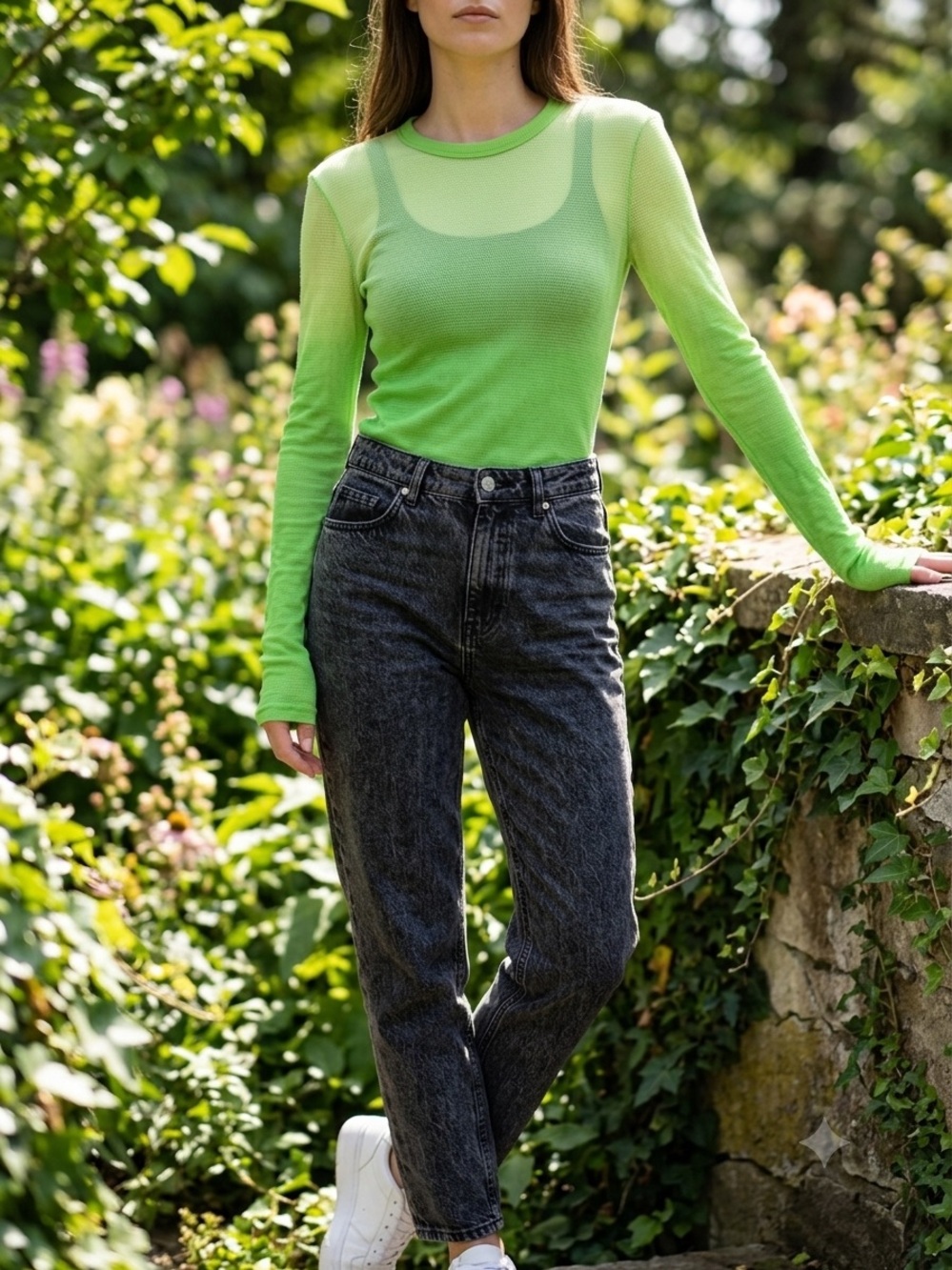 Cotton Citizen Neon Lime Long-Sleeve Mesh Top
